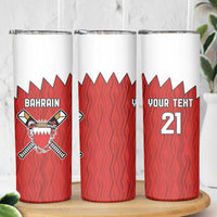 Custom Bahrain Cricket Skinny Tumbler Coat of arms of Bahrain with Sporty Pattern - Wonder Print Shop
