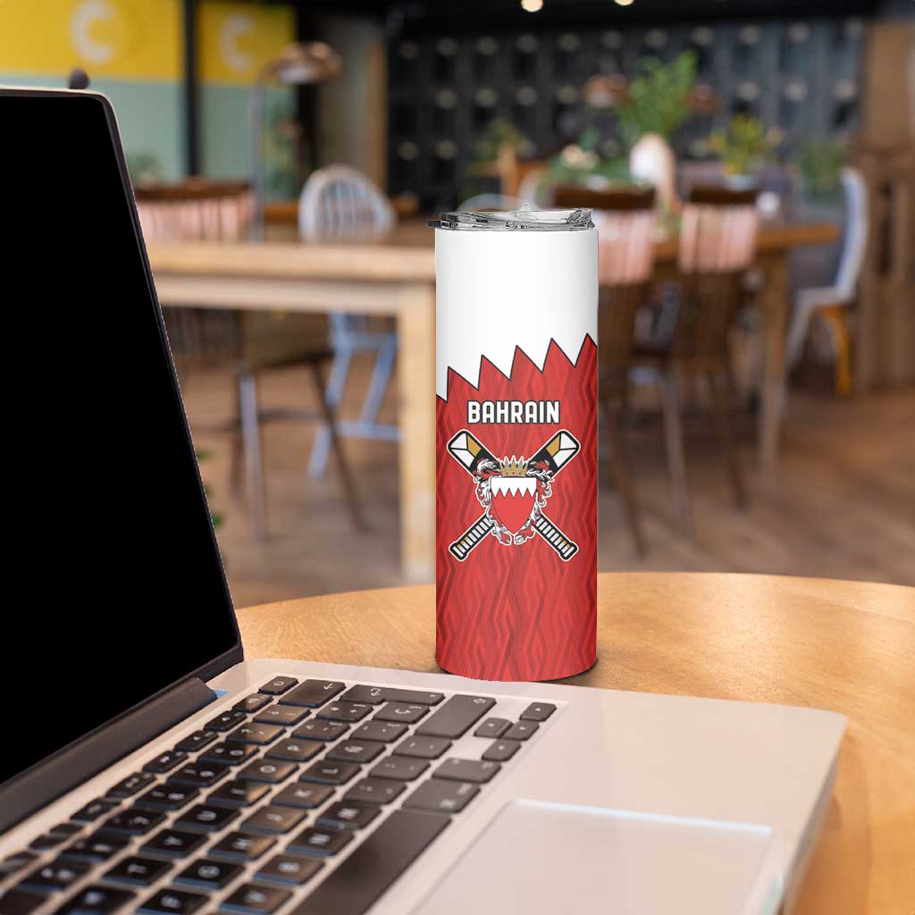 Custom Bahrain Cricket Skinny Tumbler Coat of arms of Bahrain with Sporty Pattern - Wonder Print Shop