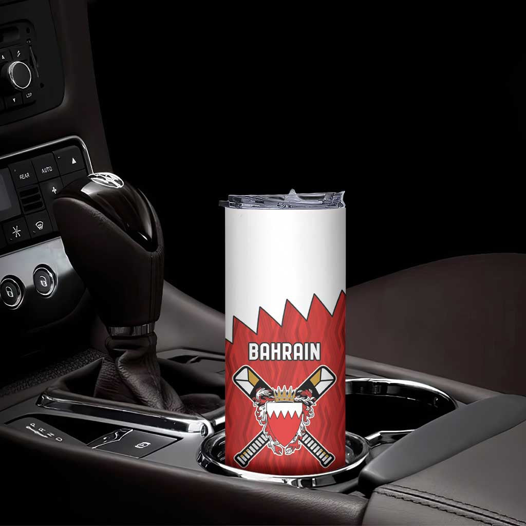 Custom Bahrain Cricket Skinny Tumbler Coat of arms of Bahrain with Sporty Pattern - Wonder Print Shop