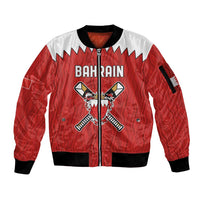 Custom Bahrain Cricket Sleeve Zip Bomber Jacket Coat of arms of Bahrain with Sporty Pattern - Wonder Print Shop