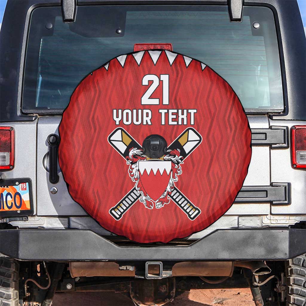 Custom Bahrain Cricket Spare Tire Cover Coat of arms of Bahrain with Sporty Pattern - Wonder Print Shop