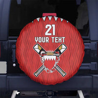 Custom Bahrain Cricket Spare Tire Cover Coat of arms of Bahrain with Sporty Pattern - Wonder Print Shop