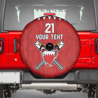 Custom Bahrain Cricket Spare Tire Cover Coat of arms of Bahrain with Sporty Pattern - Wonder Print Shop