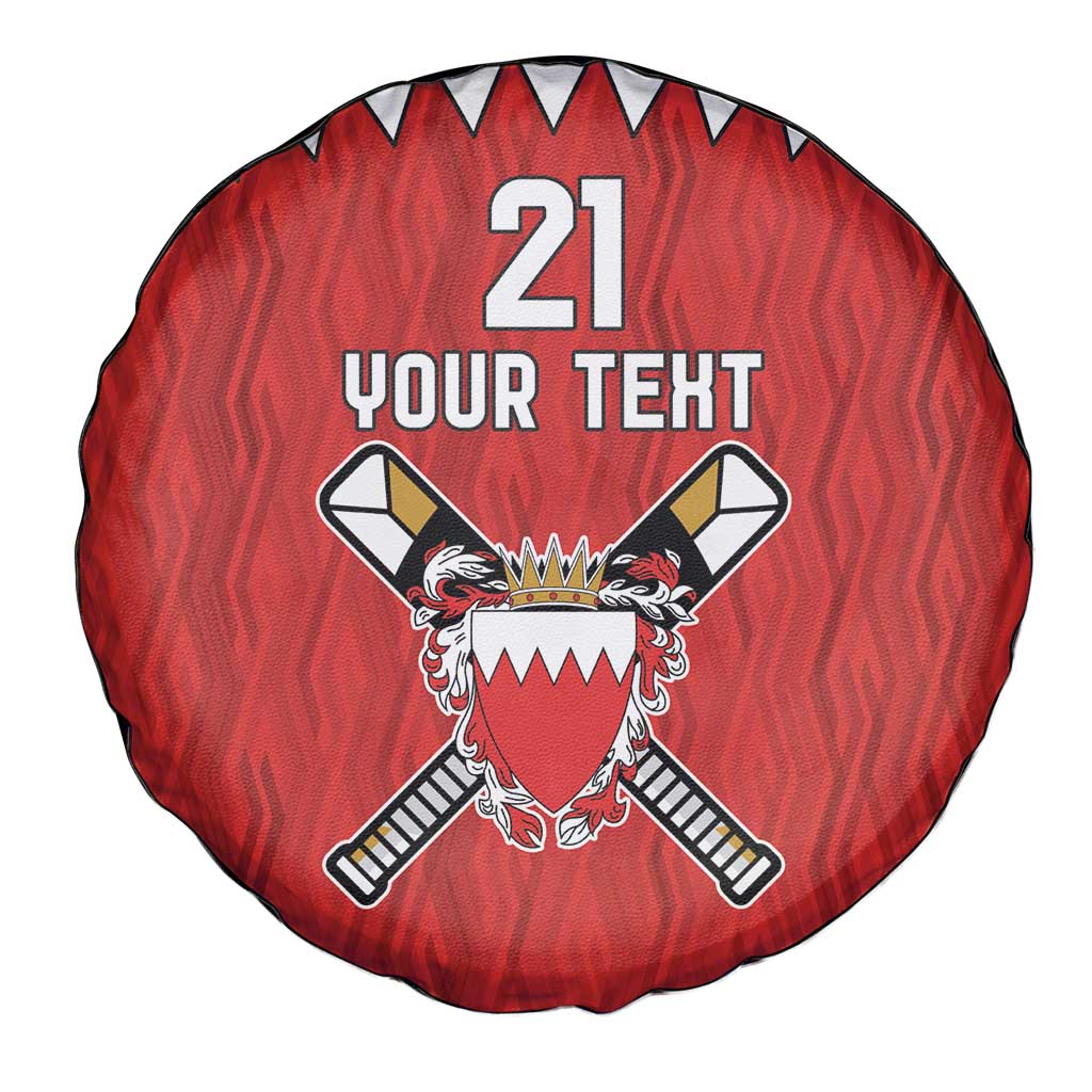 Custom Bahrain Cricket Spare Tire Cover Coat of arms of Bahrain with Sporty Pattern - Wonder Print Shop