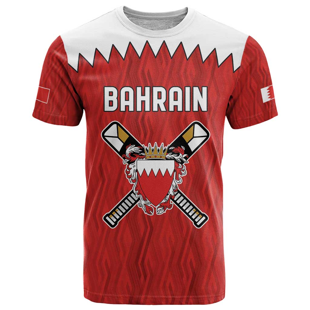 Custom Bahrain Cricket T Shirt Coat of arms of Bahrain with Sporty Pattern - Wonder Print Shop