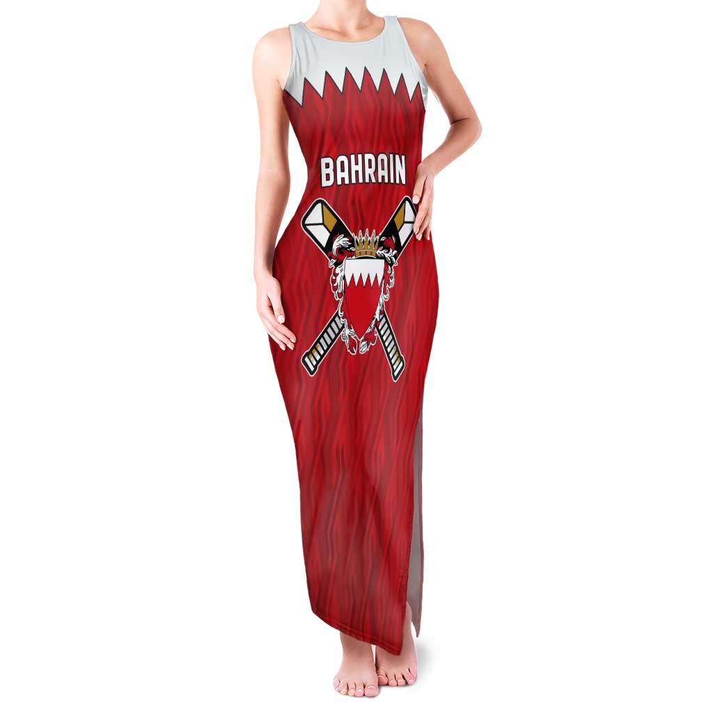 Custom Bahrain Cricket Tank Maxi Dress Coat of arms of Bahrain with Sporty Pattern - Wonder Print Shop