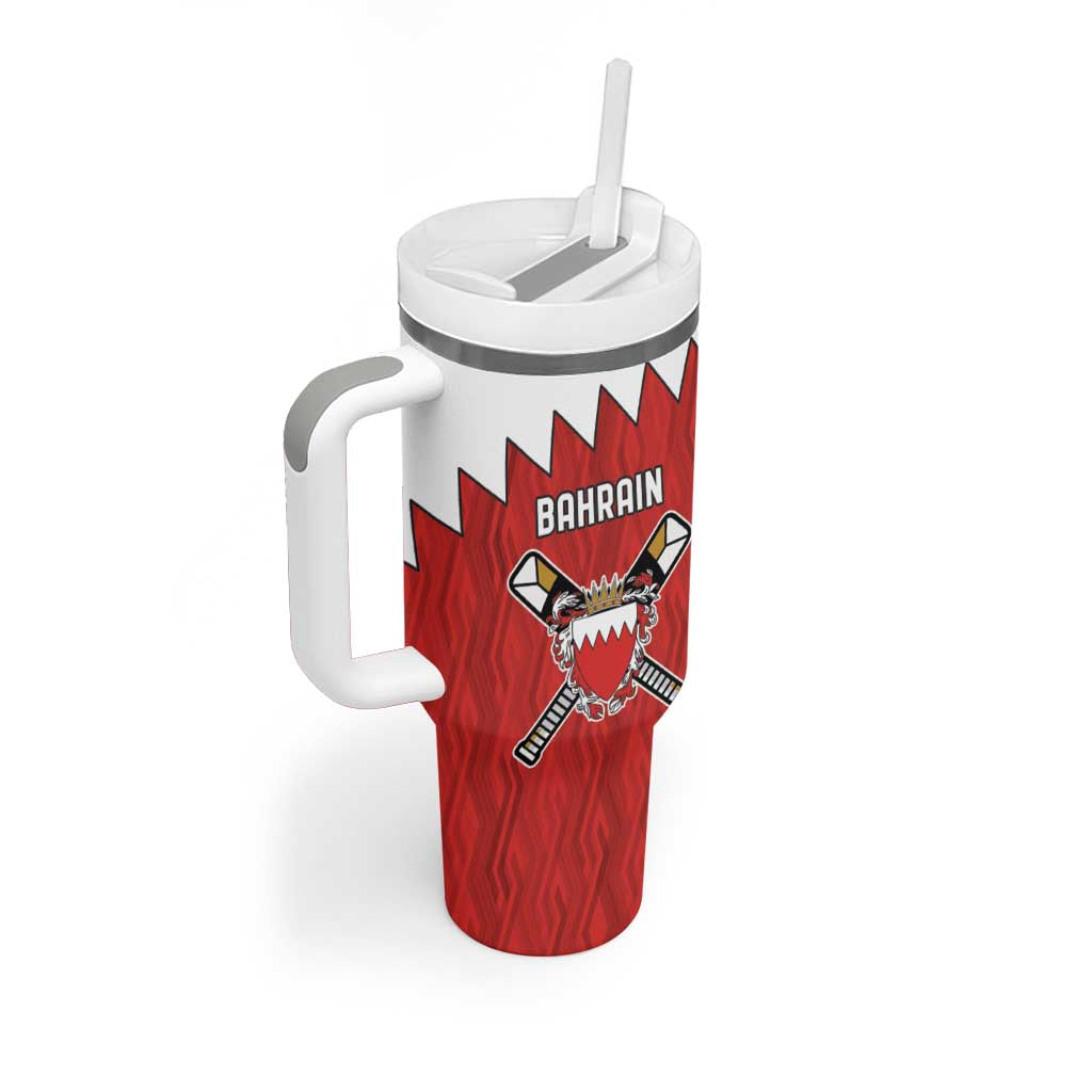Custom Bahrain Cricket Tumbler With Handle Coat of arms of Bahrain with Sporty Pattern - Wonder Print Shop