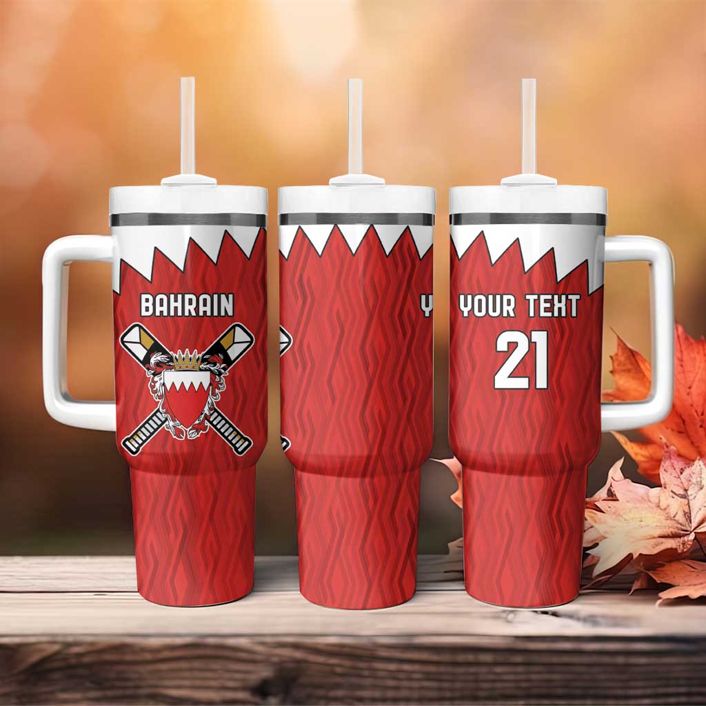 Custom Bahrain Cricket Tumbler With Handle Coat of arms of Bahrain with Sporty Pattern - Wonder Print Shop
