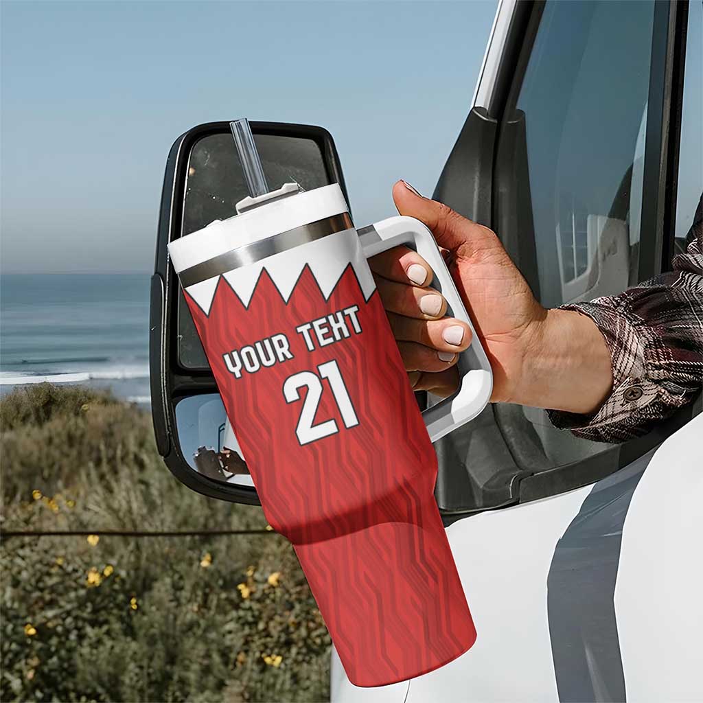 Custom Bahrain Cricket Tumbler With Handle Coat of arms of Bahrain with Sporty Pattern - Wonder Print Shop