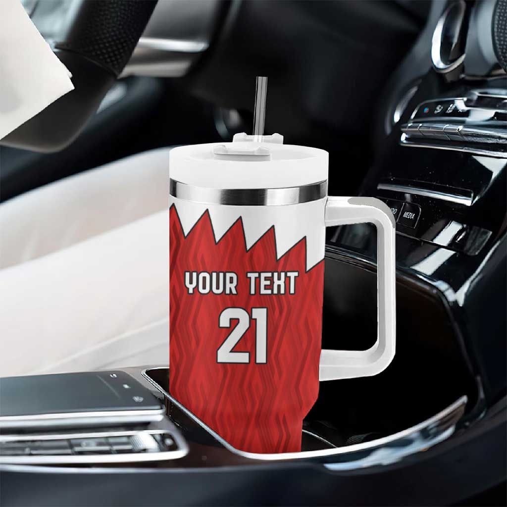 Custom Bahrain Cricket Tumbler With Handle Coat of arms of Bahrain with Sporty Pattern - Wonder Print Shop