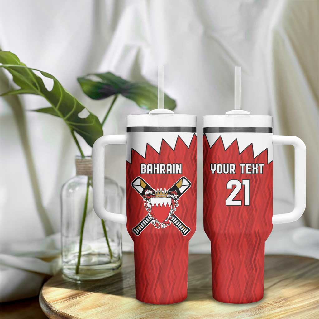 Custom Bahrain Cricket Tumbler With Handle Coat of arms of Bahrain with Sporty Pattern - Wonder Print Shop