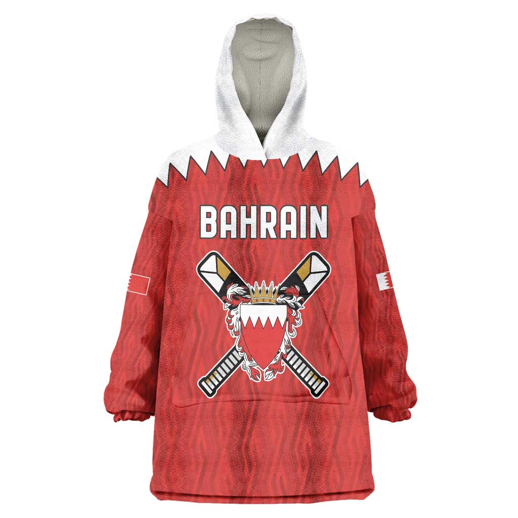 Custom Bahrain Cricket Wearable Blanket Hoodie Coat of arms of Bahrain with Sporty Pattern - Wonder Print Shop