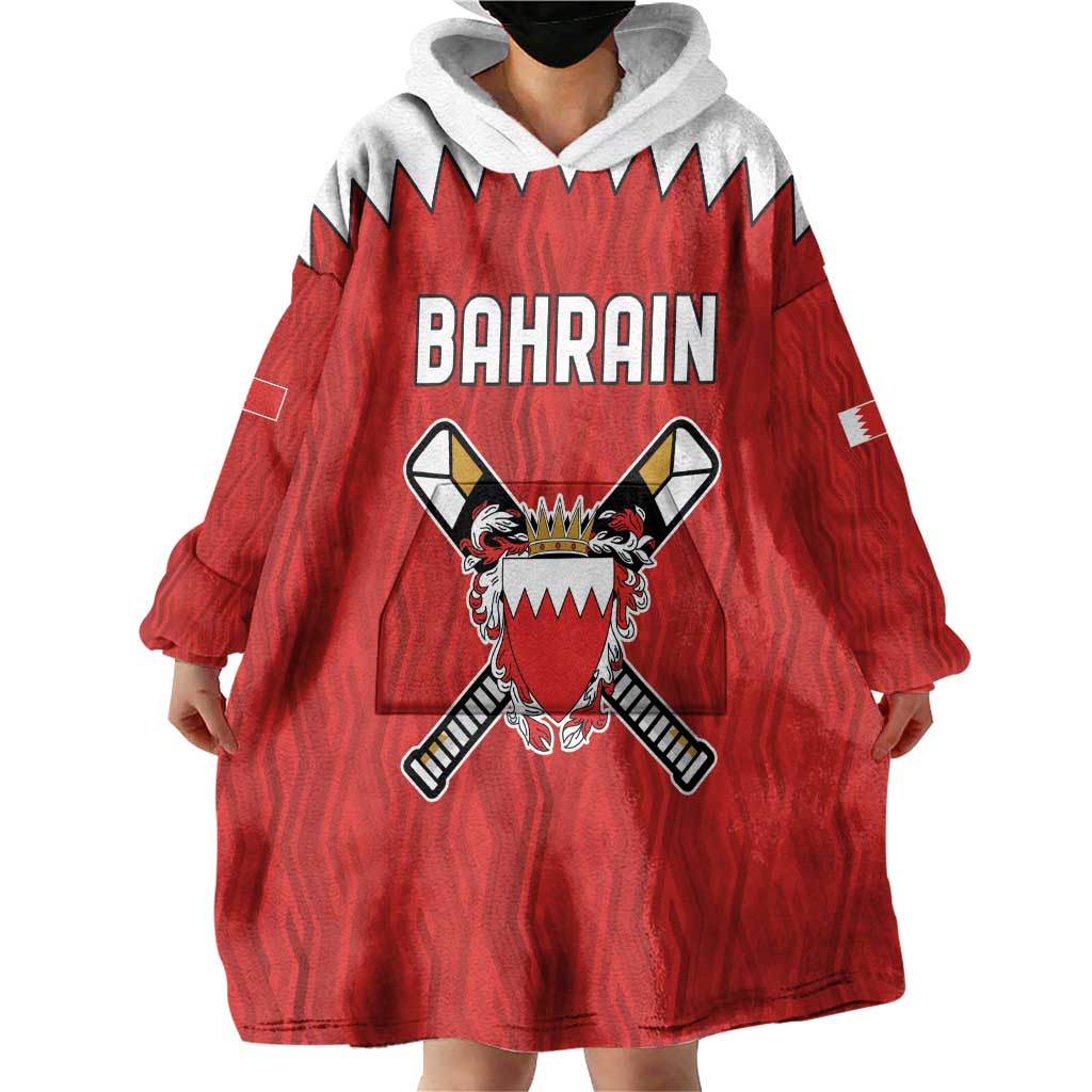 Custom Bahrain Cricket Wearable Blanket Hoodie Coat of arms of Bahrain with Sporty Pattern - Wonder Print Shop