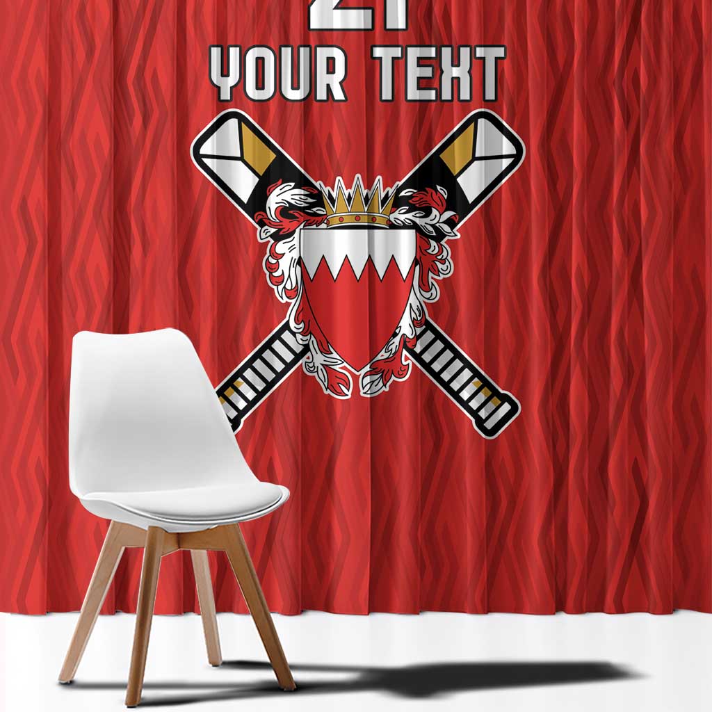 Custom Bahrain Cricket Window Curtain Coat of arms of Bahrain with Sporty Pattern - Wonder Print Shop