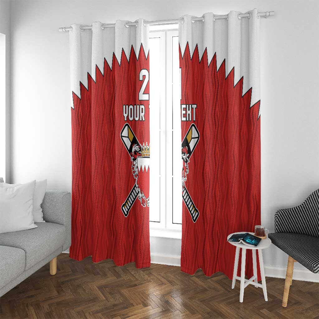 Custom Bahrain Cricket Window Curtain Coat of arms of Bahrain with Sporty Pattern - Wonder Print Shop