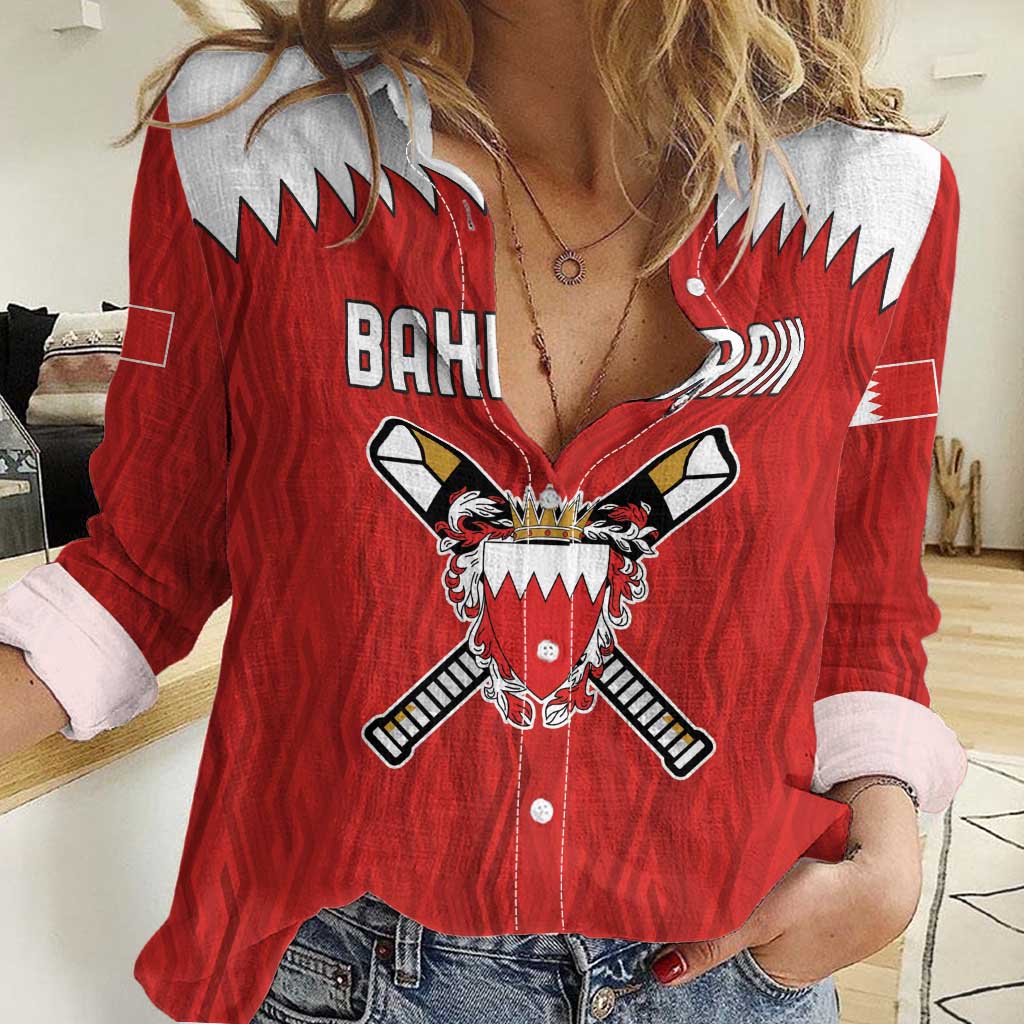 Custom Bahrain Cricket Women Casual Shirt Coat of arms of Bahrain with Sporty Pattern - Wonder Print Shop