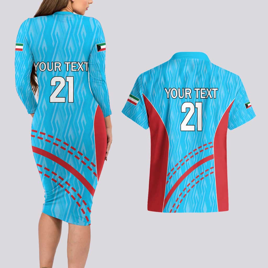 Custom Kuwait Cricket Couples Matching Long Sleeve Bodycon Dress and Hawaiian Shirt Kuwayt Sporty Pattern LT9 - Wonder Print Shop