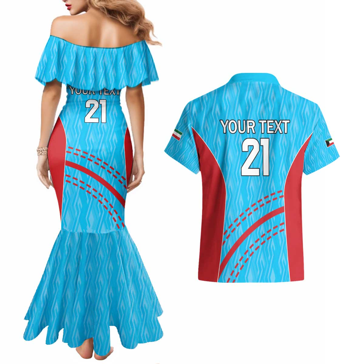 Custom Kuwait Cricket Couples Matching Mermaid Dress and Hawaiian Shirt Kuwayt Sporty Pattern LT9 - Wonder Print Shop