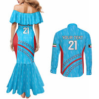 Custom Kuwait Cricket Couples Matching Mermaid Dress and Long Sleeve Button Shirt Kuwayt Sporty Pattern