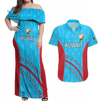 Custom Kuwait Cricket Couples Matching Off Shoulder Maxi Dress and Hawaiian Shirt Kuwayt Sporty Pattern LT9 - Wonder Print Shop