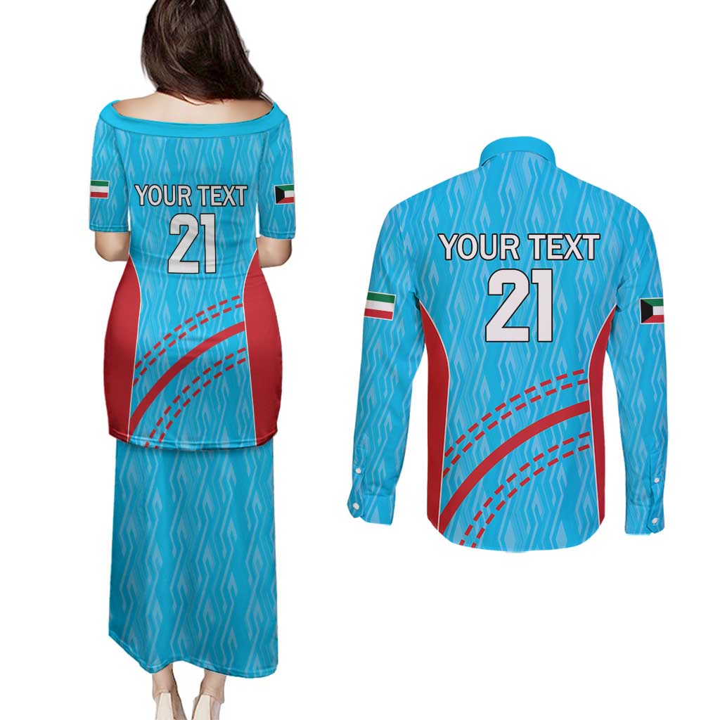 Custom Kuwait Cricket Couples Matching Puletasi and Long Sleeve Button Shirt Kuwayt Sporty Pattern LT9 - Wonder Print Shop