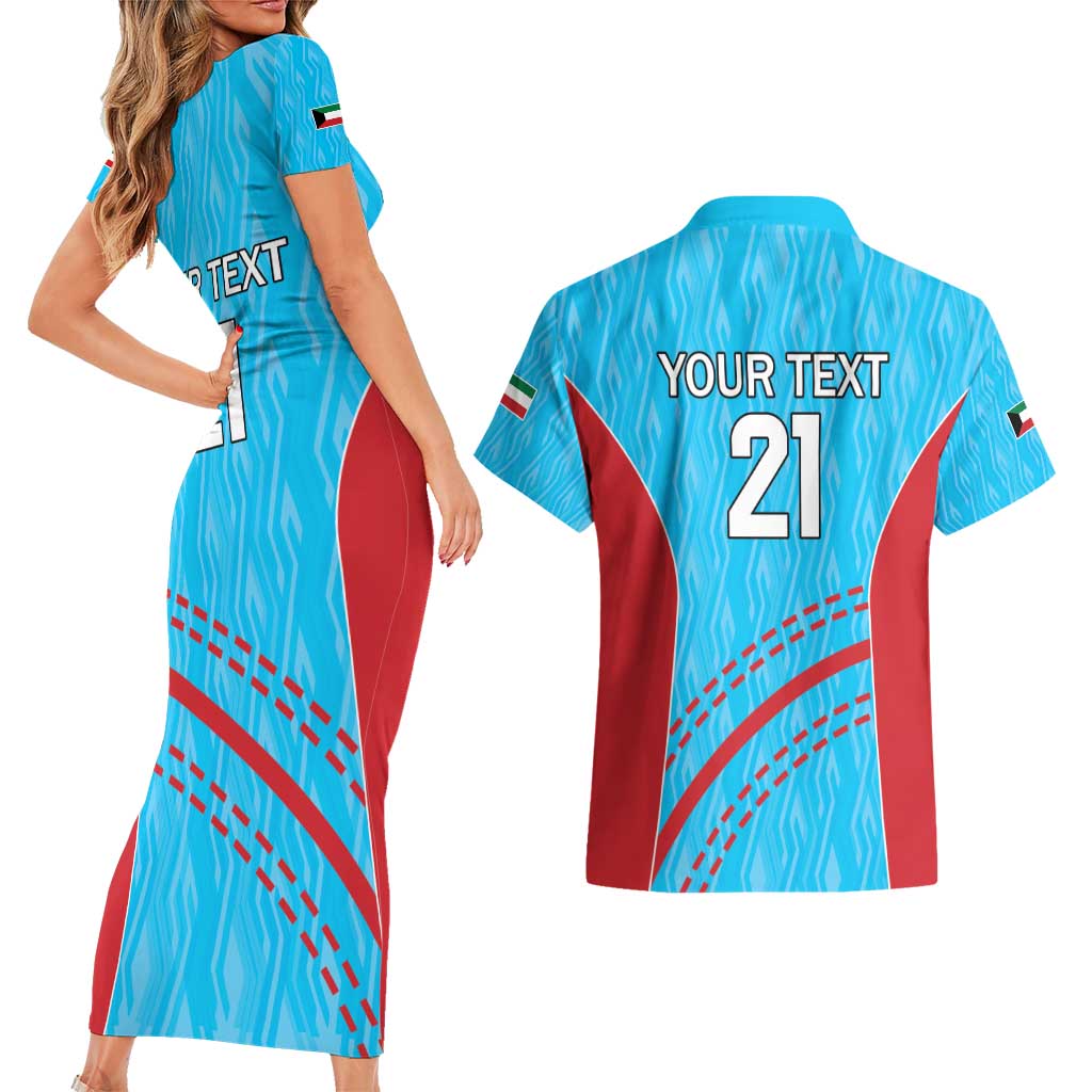 Custom Kuwait Cricket Couples Matching Short Sleeve Bodycon Dress and Hawaiian Shirt Kuwayt Sporty Pattern LT9 - Wonder Print Shop