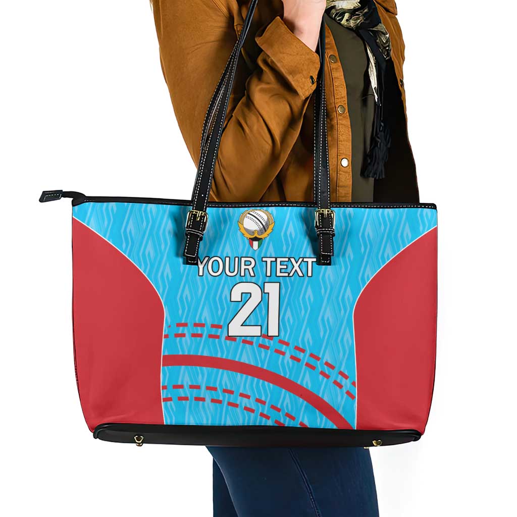 Custom Kuwait Cricket Leather Tote Bag Kuwayt Sporty Pattern - Wonder Print Shop