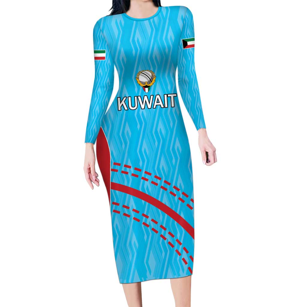 Custom Kuwait Cricket Long Sleeve Bodycon Dress Kuwayt Sporty Pattern - Wonder Print Shop