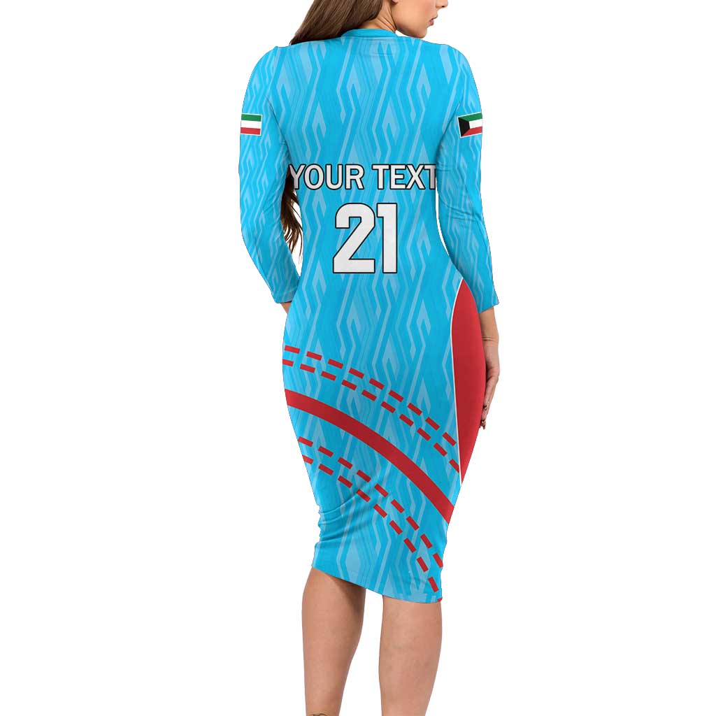 Custom Kuwait Cricket Long Sleeve Bodycon Dress Kuwayt Sporty Pattern - Wonder Print Shop