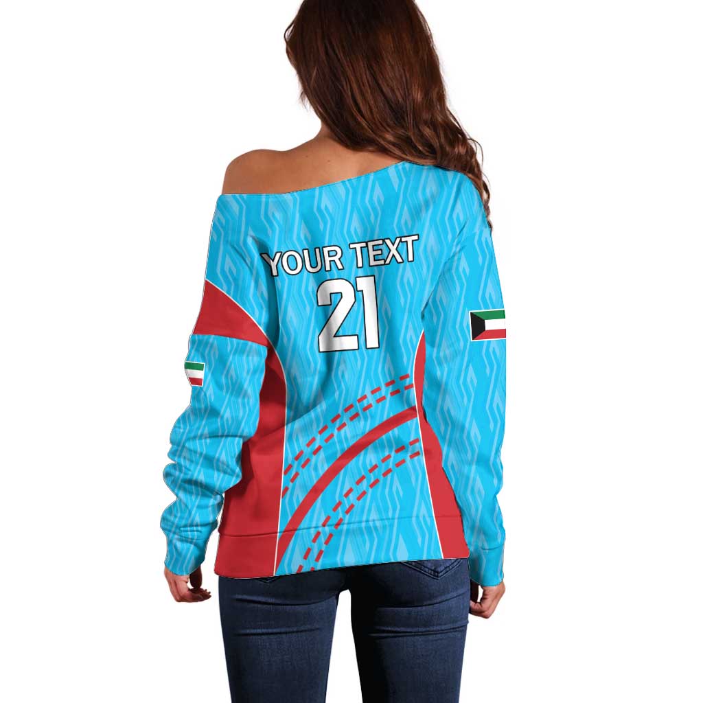 Custom Kuwait Cricket Off Shoulder Sweater Kuwayt Sporty Pattern - Wonder Print Shop