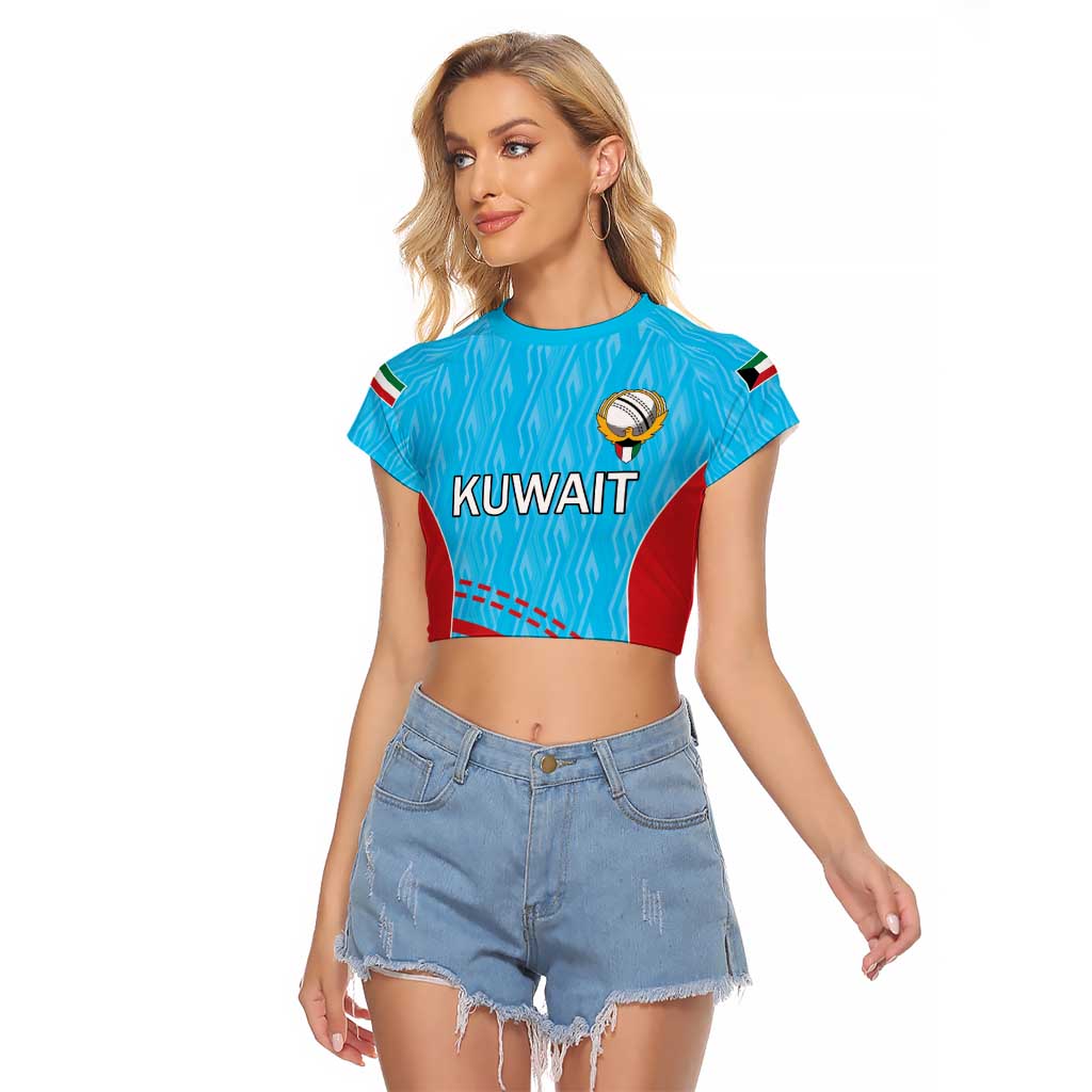 Custom Kuwait Cricket Raglan Cropped T Shirt Kuwayt Sporty Pattern - Wonder Print Shop