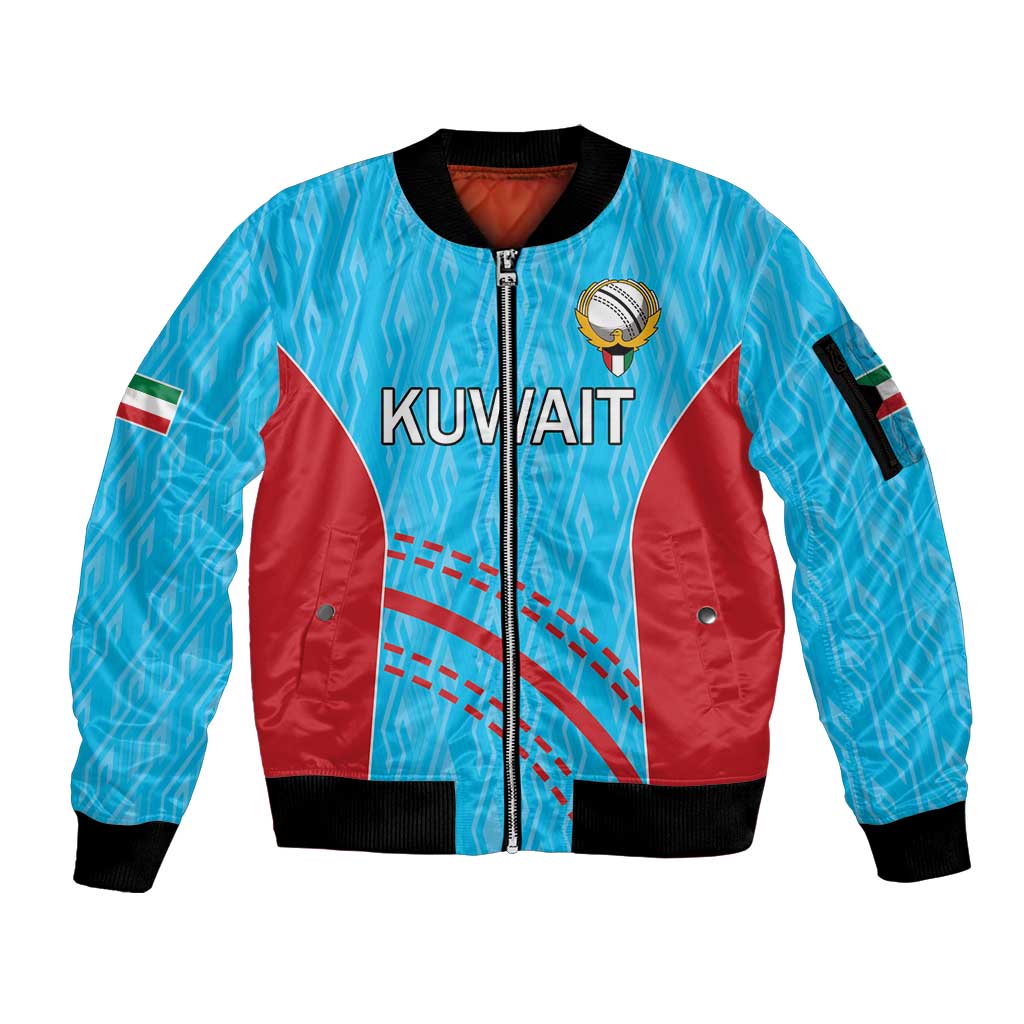 Custom Kuwait Cricket Sleeve Zip Bomber Jacket Kuwayt Sporty Pattern - Wonder Print Shop