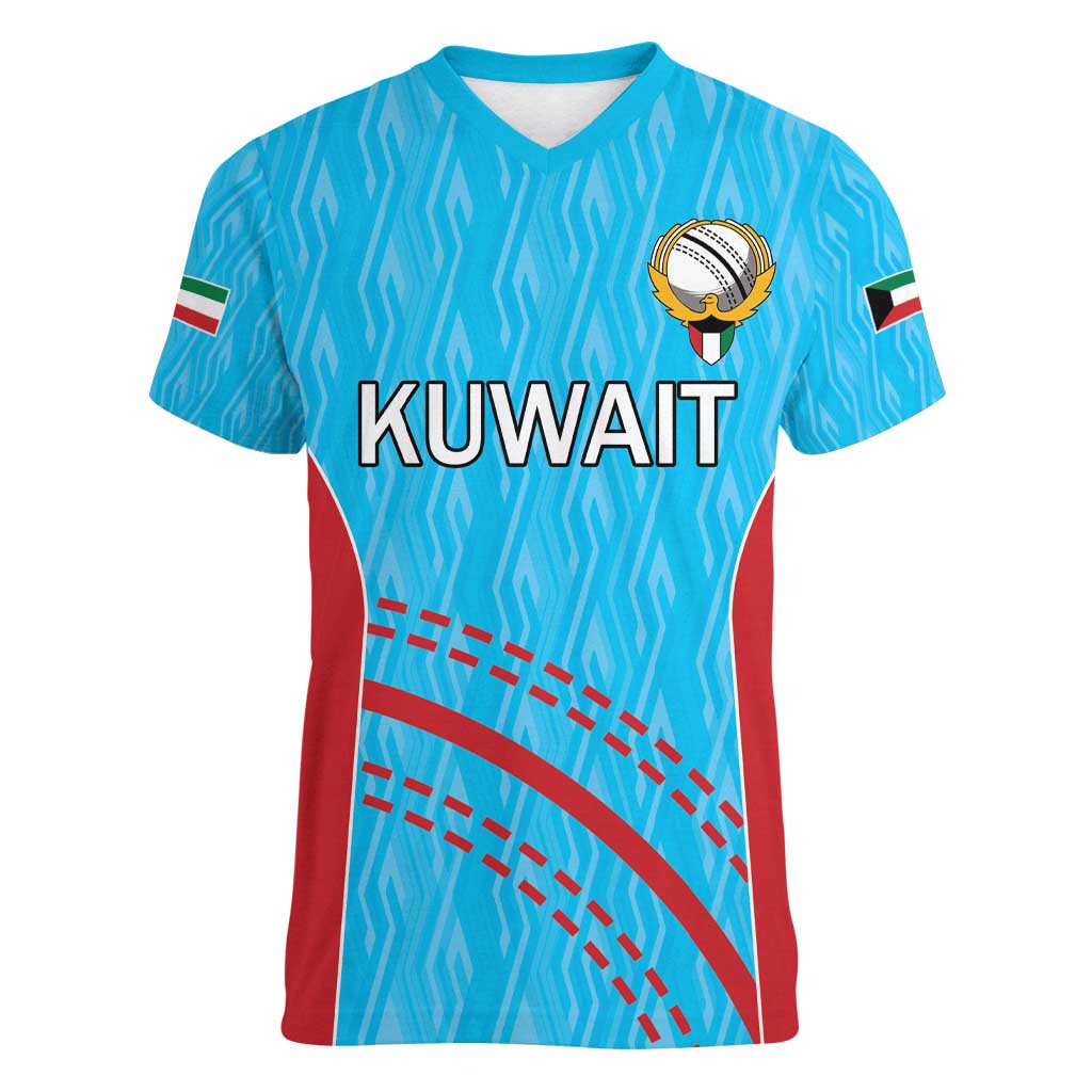 Custom Kuwait Cricket Women V-Neck T-Shirt Kuwayt Sporty Pattern - Wonder Print Shop
