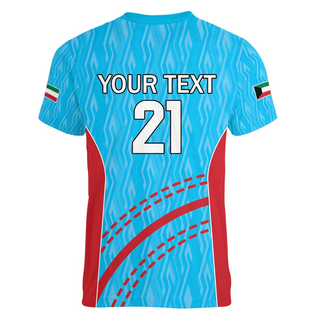Custom Kuwait Cricket Women V-Neck T-Shirt Kuwayt Sporty Pattern - Wonder Print Shop