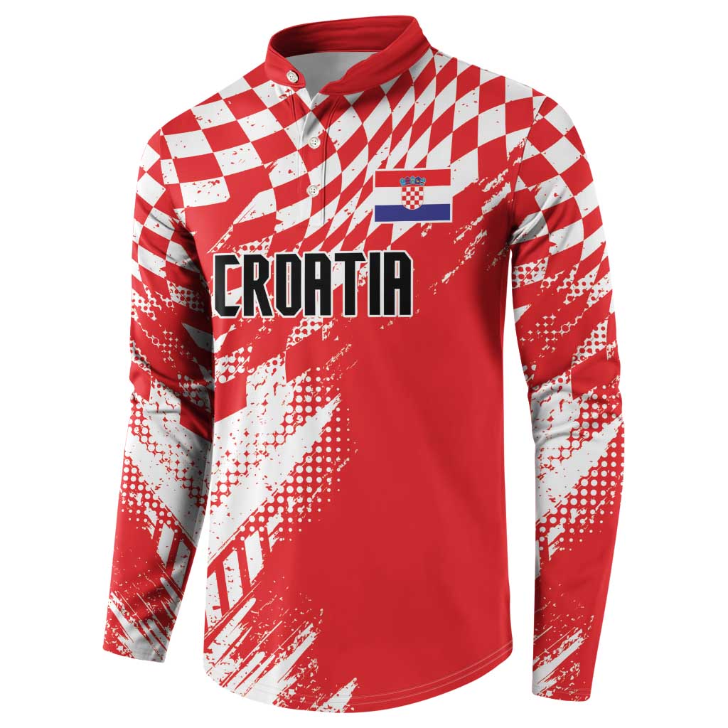 Croatia Rugby Custom Button Sweatshirt Chessboard with Sporty Pattern LT9 - Wonder Print Shop