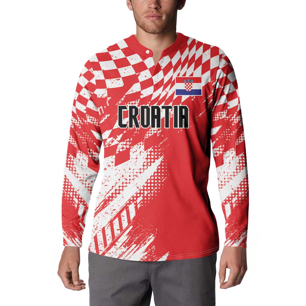 Croatia Rugby Custom Button Sweatshirt Chessboard with Sporty Pattern LT9 - Wonder Print Shop