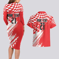 Croatia Rugby Custom Couples Matching Long Sleeve Bodycon Dress and Hawaiian Shirt Chessboard with Sporty Pattern LT9 - Wonder Print Shop