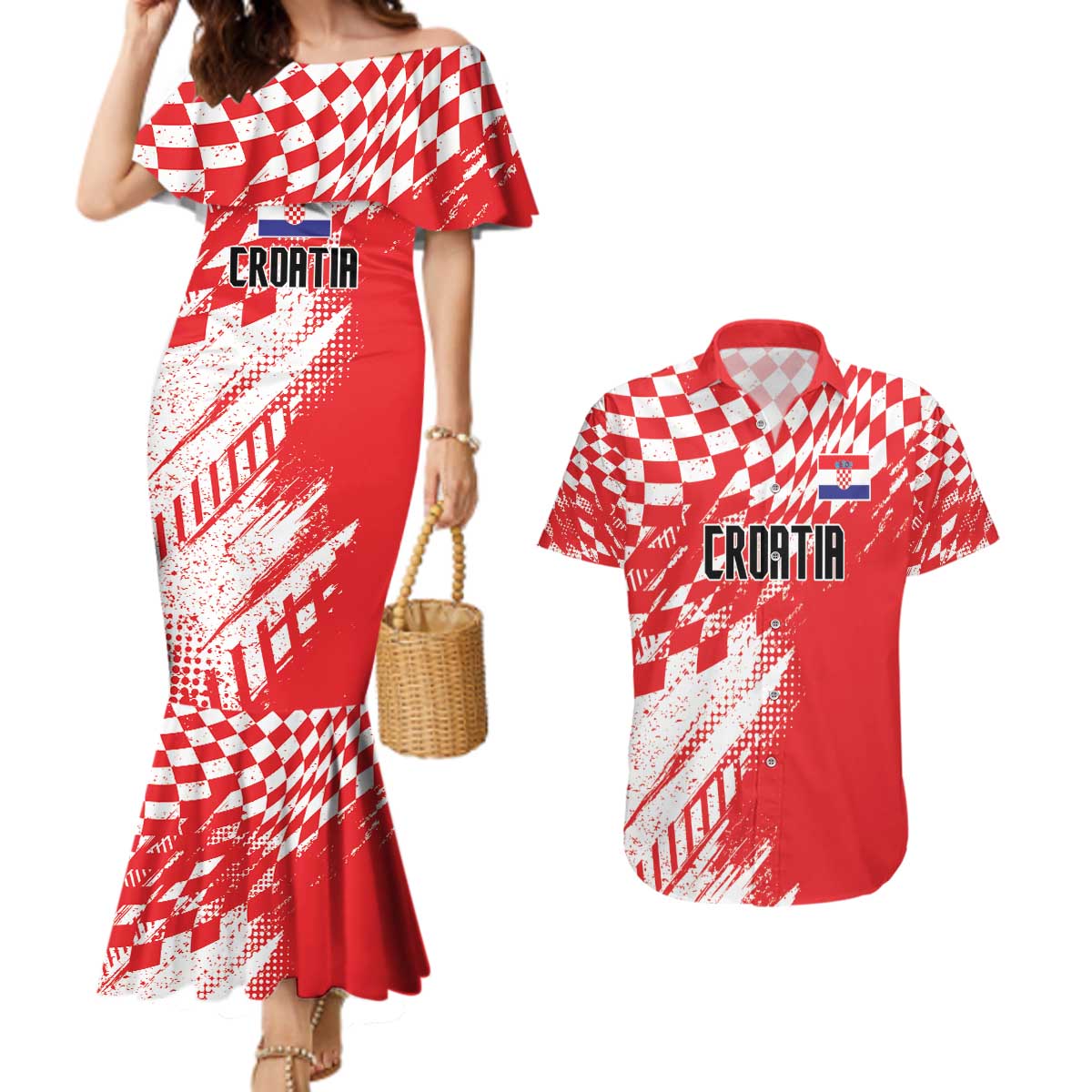 Croatia Rugby Custom Couples Matching Mermaid Dress and Hawaiian Shirt Chessboard with Sporty Pattern LT9 - Wonder Print Shop