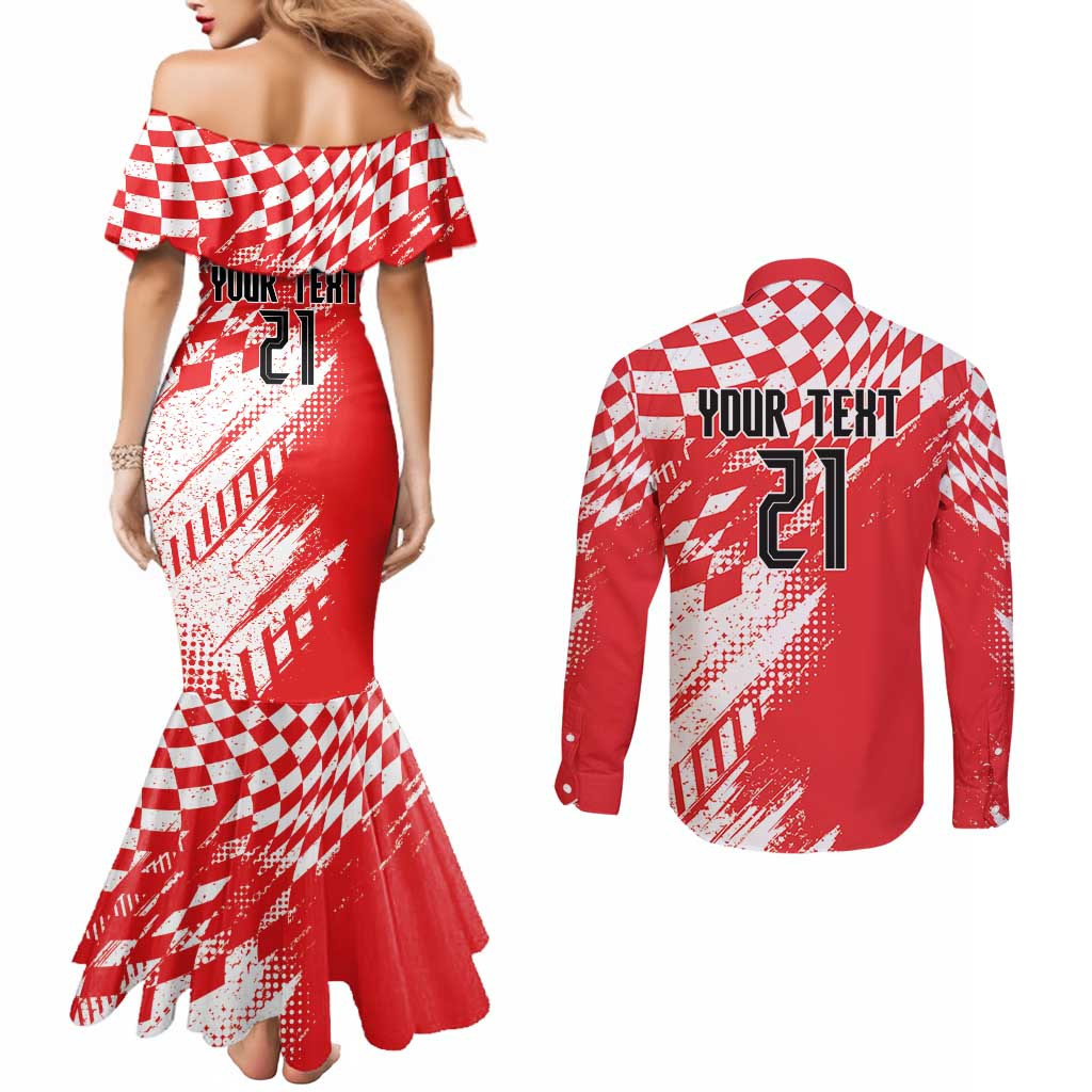 Croatia Rugby Custom Couples Matching Mermaid Dress and Long Sleeve Button Shirt Chessboard with Sporty Pattern