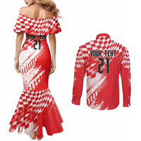 Croatia Rugby Custom Couples Matching Mermaid Dress and Long Sleeve Button Shirt Chessboard with Sporty Pattern