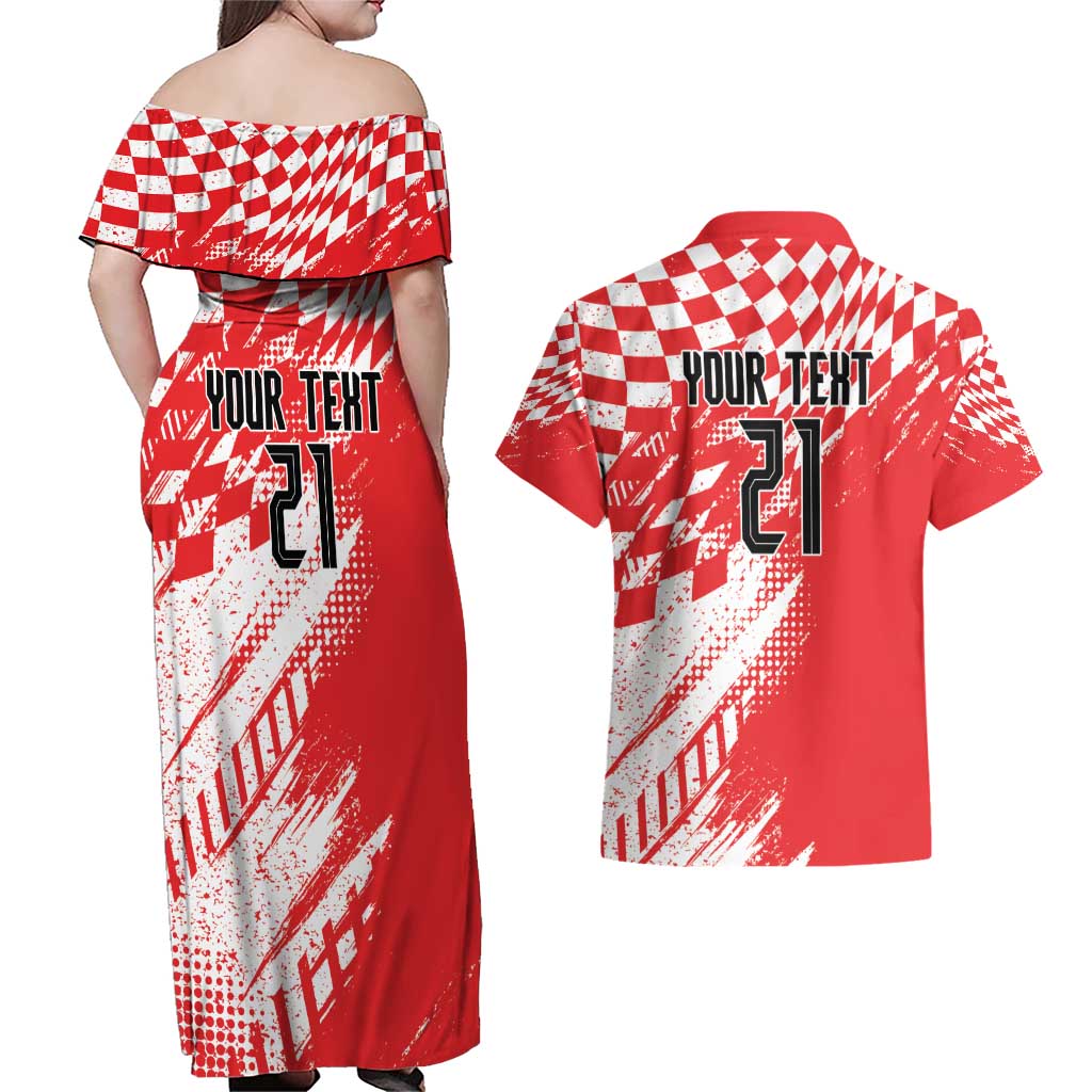 Croatia Rugby Custom Couples Matching Off Shoulder Maxi Dress and Hawaiian Shirt Chessboard with Sporty Pattern LT9 - Wonder Print Shop