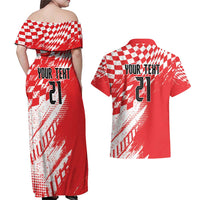 Croatia Rugby Custom Couples Matching Off Shoulder Maxi Dress and Hawaiian Shirt Chessboard with Sporty Pattern LT9 - Wonder Print Shop