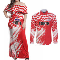 Croatia Rugby Custom Couples Matching Off Shoulder Maxi Dress and Long Sleeve Button Shirt Chessboard with Sporty Pattern LT9 - Wonder Print Shop