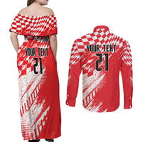 Croatia Rugby Custom Couples Matching Off Shoulder Maxi Dress and Long Sleeve Button Shirt Chessboard with Sporty Pattern LT9 - Wonder Print Shop