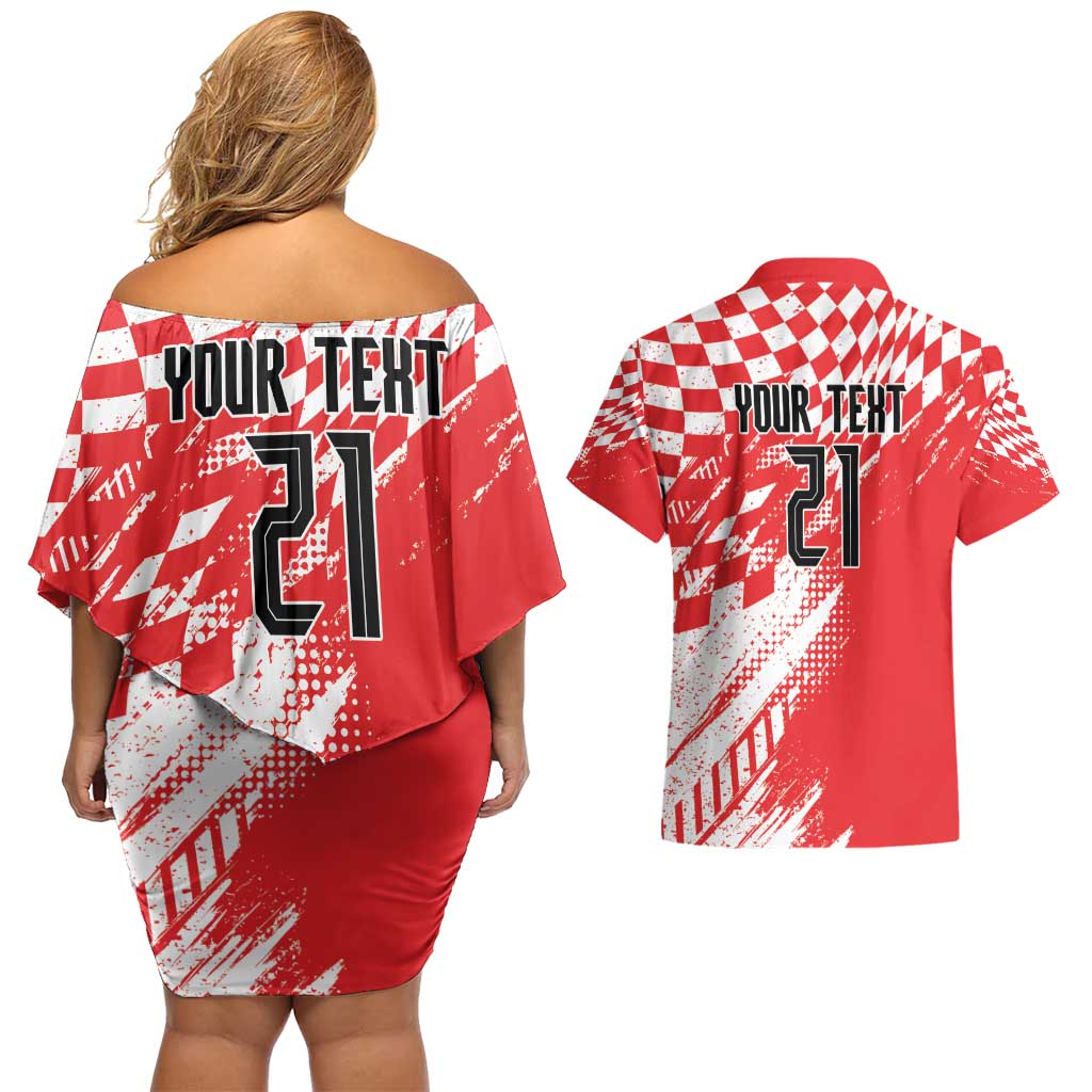 Croatia Rugby Custom Couples Matching Off Shoulder Short Dress and Hawaiian Shirt Chessboard with Sporty Pattern LT9 - Wonder Print Shop