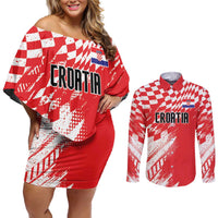 Croatia Rugby Custom Couples Matching Off Shoulder Short Dress and Long Sleeve Button Shirt Chessboard with Sporty Pattern LT9 - Wonder Print Shop