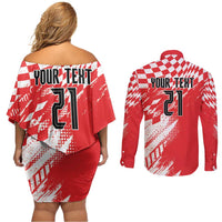 Croatia Rugby Custom Couples Matching Off Shoulder Short Dress and Long Sleeve Button Shirt Chessboard with Sporty Pattern LT9 - Wonder Print Shop