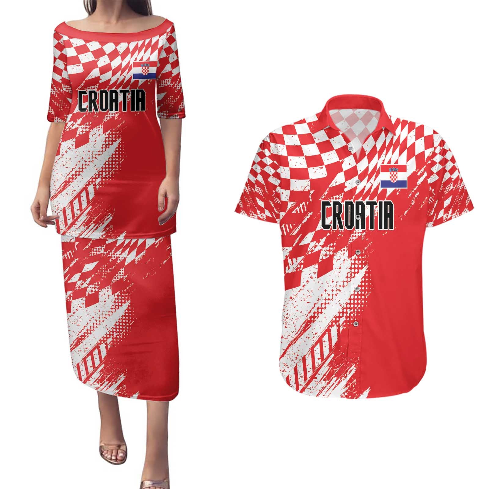 Croatia Rugby Custom Couples Matching Puletasi and Hawaiian Shirt Chessboard with Sporty Pattern LT9 - Wonder Print Shop
