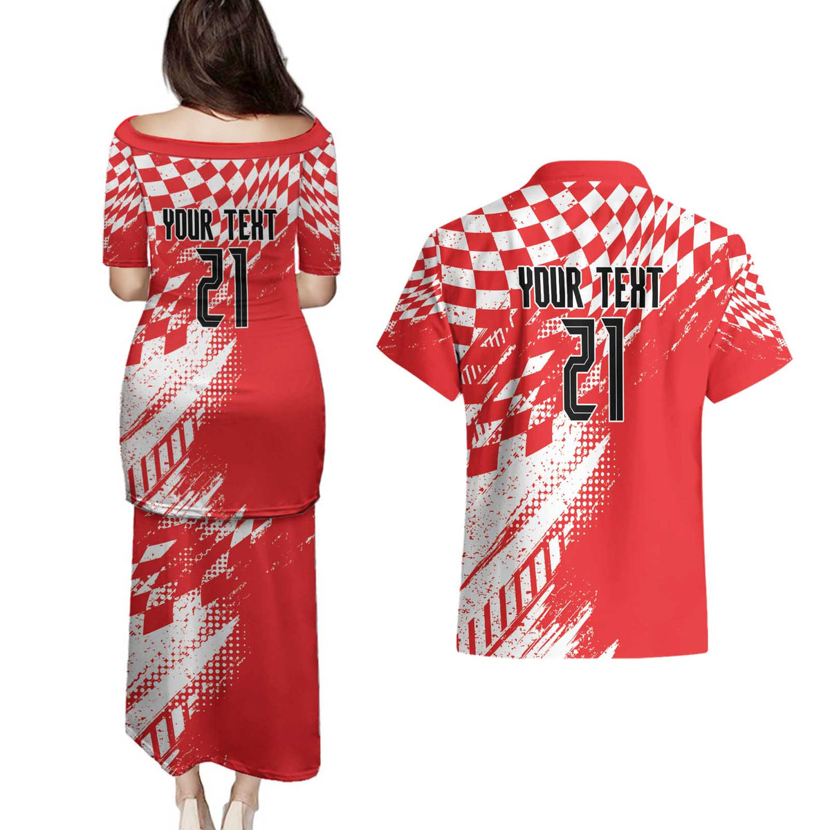 Croatia Rugby Custom Couples Matching Puletasi and Hawaiian Shirt Chessboard with Sporty Pattern LT9 - Wonder Print Shop