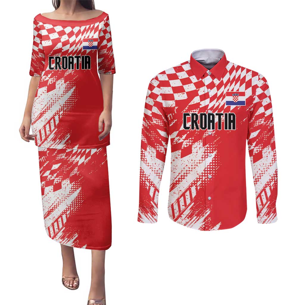 Croatia Rugby Custom Couples Matching Puletasi and Long Sleeve Button Shirt Chessboard with Sporty Pattern LT9 - Wonder Print Shop